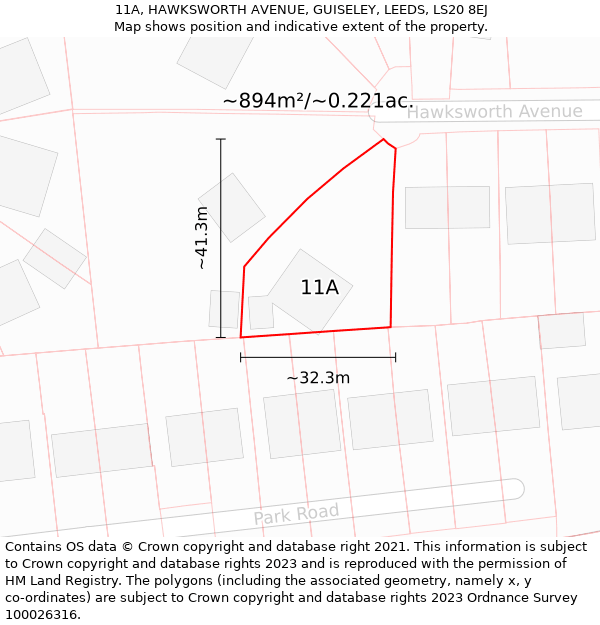 11A, HAWKSWORTH AVENUE, GUISELEY, LEEDS, LS20 8EJ: Plot and title map