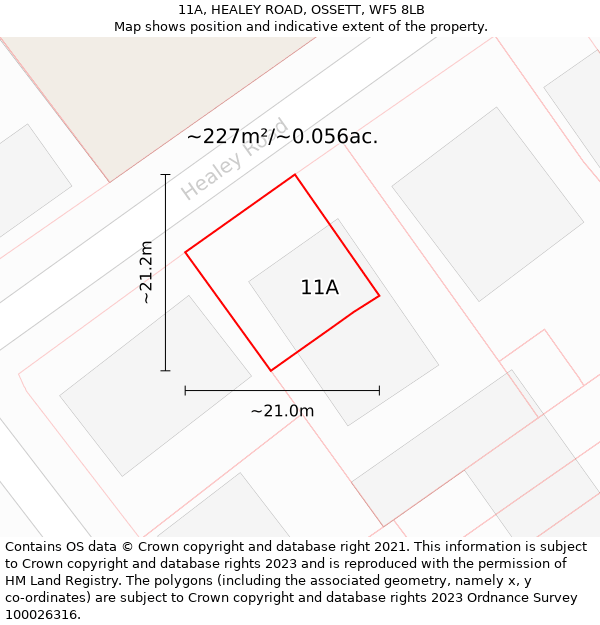 11A, HEALEY ROAD, OSSETT, WF5 8LB: Plot and title map