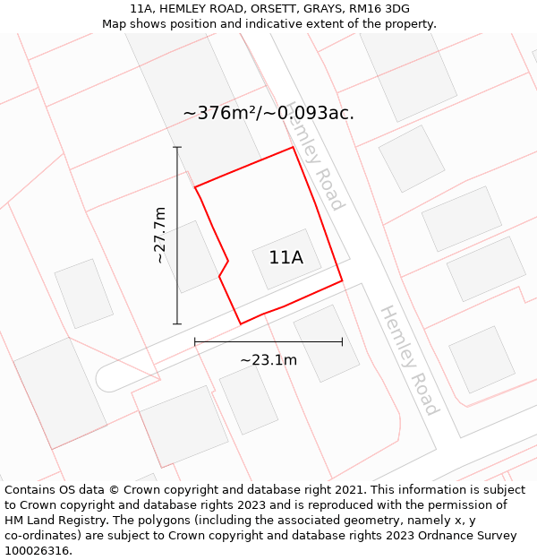 11A, HEMLEY ROAD, ORSETT, GRAYS, RM16 3DG: Plot and title map