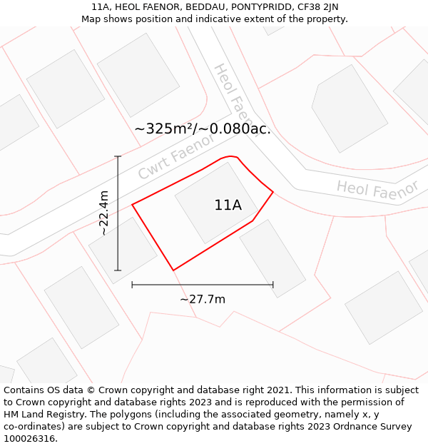 11A, HEOL FAENOR, BEDDAU, PONTYPRIDD, CF38 2JN: Plot and title map