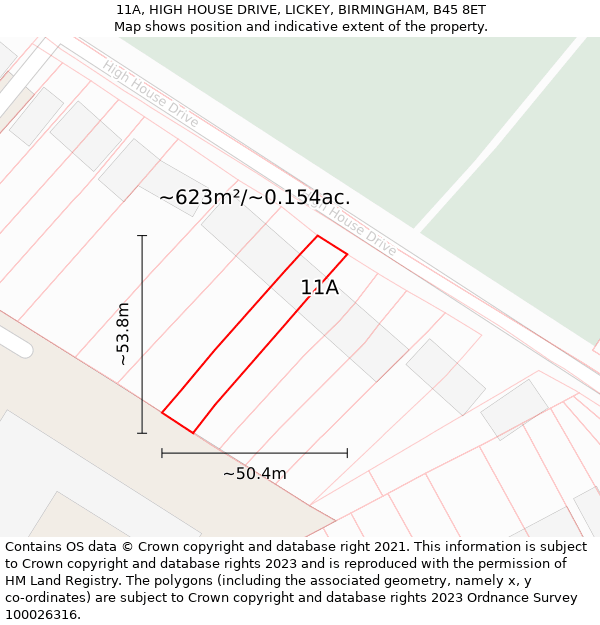 11A, HIGH HOUSE DRIVE, LICKEY, BIRMINGHAM, B45 8ET: Plot and title map