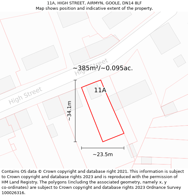 11A, HIGH STREET, AIRMYN, GOOLE, DN14 8LF: Plot and title map