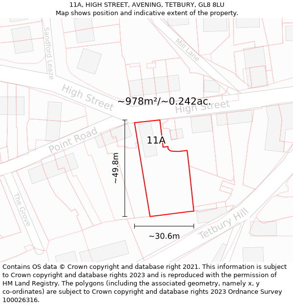 11A, HIGH STREET, AVENING, TETBURY, GL8 8LU: Plot and title map