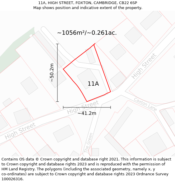 11A, HIGH STREET, FOXTON, CAMBRIDGE, CB22 6SP: Plot and title map