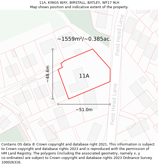 11A, KINGS WAY, BIRSTALL, BATLEY, WF17 9LH: Plot and title map