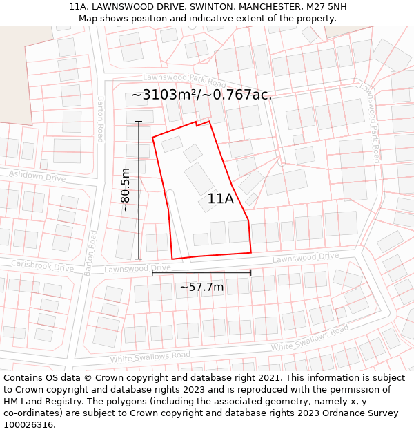 11A, LAWNSWOOD DRIVE, SWINTON, MANCHESTER, M27 5NH: Plot and title map