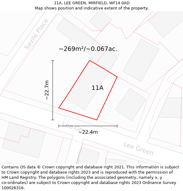 11A, LEE GREEN, MIRFIELD, WF14 0AD: Plot and title map
