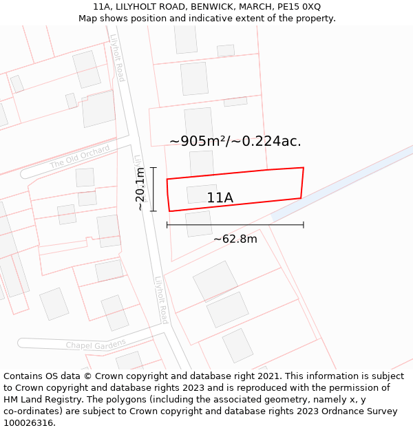 11A, LILYHOLT ROAD, BENWICK, MARCH, PE15 0XQ: Plot and title map