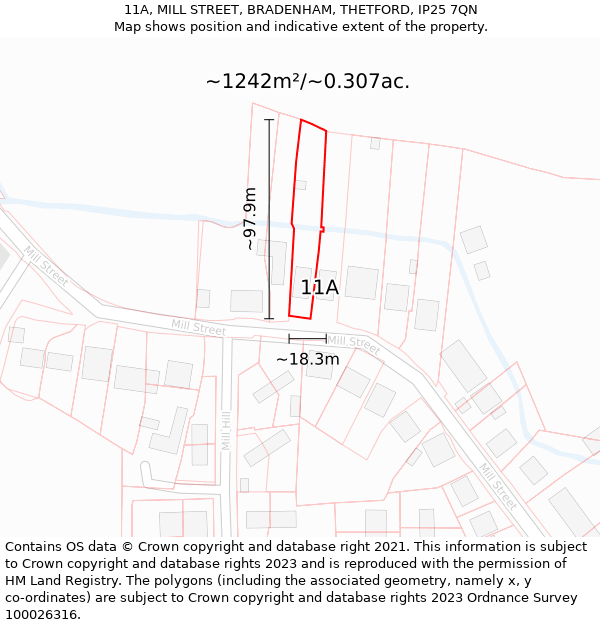 11A, MILL STREET, BRADENHAM, THETFORD, IP25 7QN: Plot and title map