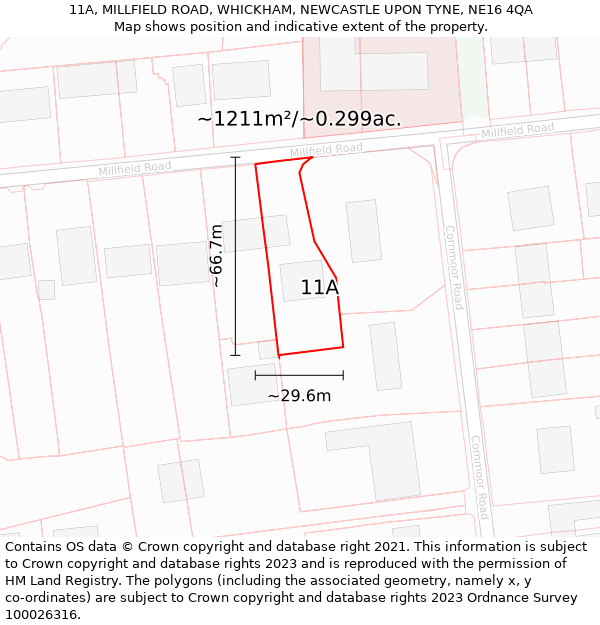 11A, MILLFIELD ROAD, WHICKHAM, NEWCASTLE UPON TYNE, NE16 4QA: Plot and title map