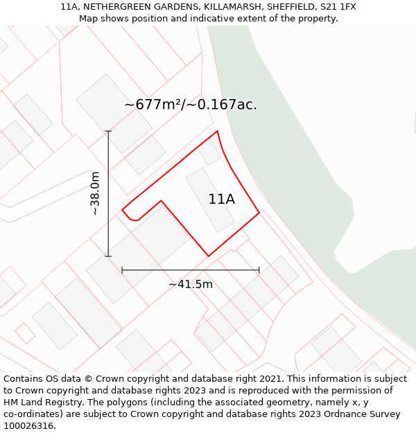 11A, NETHERGREEN GARDENS, KILLAMARSH, SHEFFIELD, S21 1FX: Plot and title map