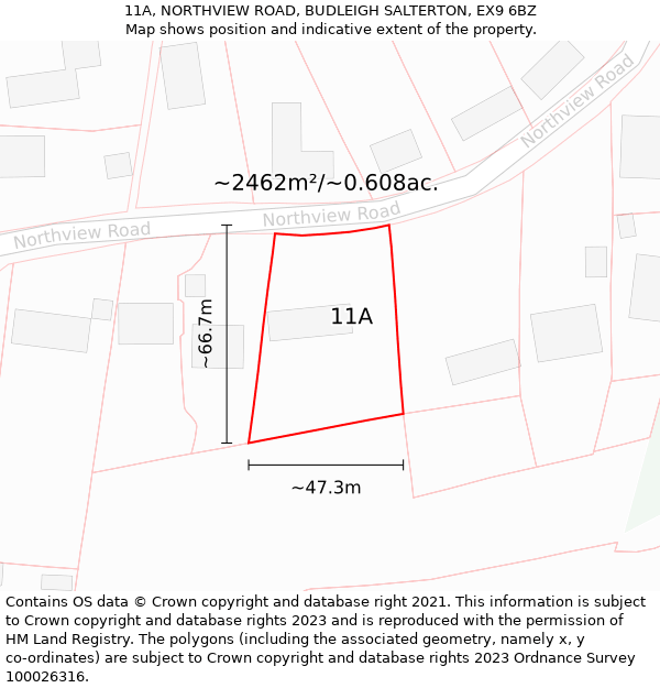 11A, NORTHVIEW ROAD, BUDLEIGH SALTERTON, EX9 6BZ: Plot and title map