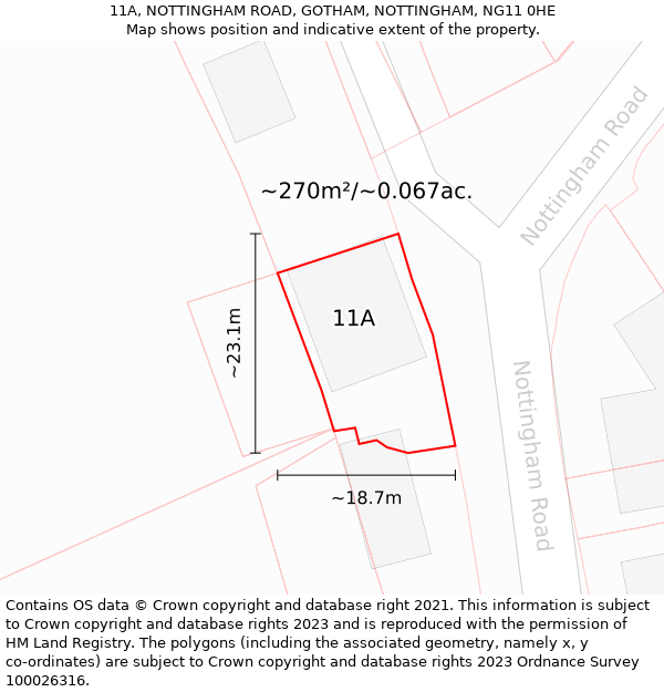 11A, NOTTINGHAM ROAD, GOTHAM, NOTTINGHAM, NG11 0HE: Plot and title map