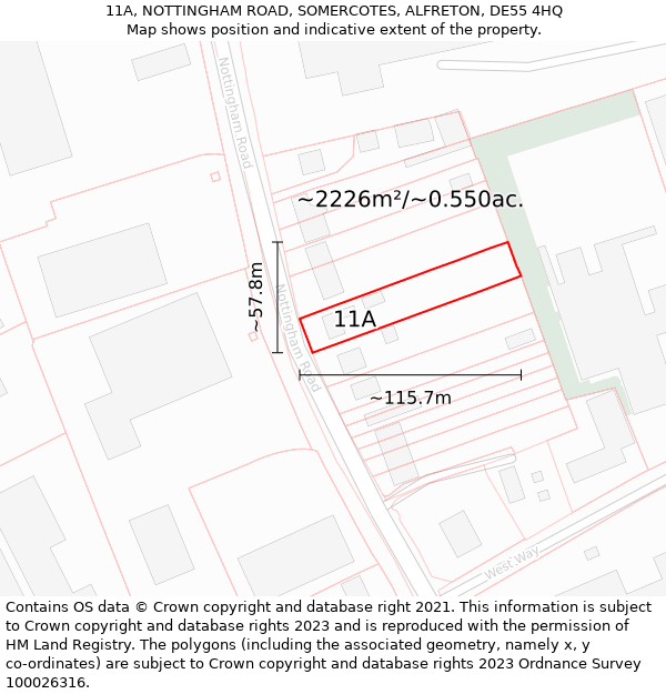 11A, NOTTINGHAM ROAD, SOMERCOTES, ALFRETON, DE55 4HQ: Plot and title map