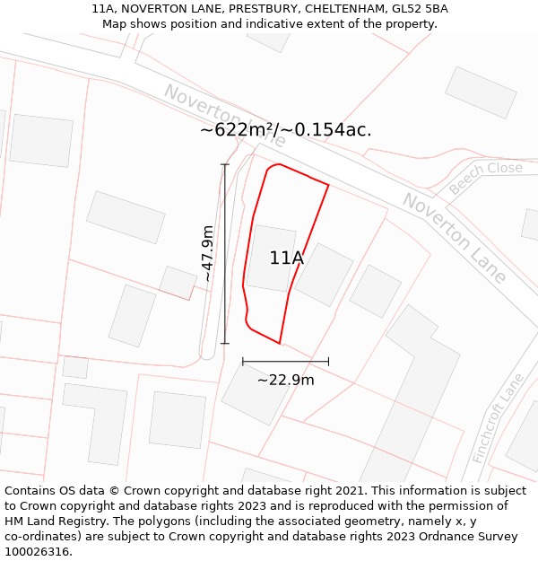 11A, NOVERTON LANE, PRESTBURY, CHELTENHAM, GL52 5BA: Plot and title map