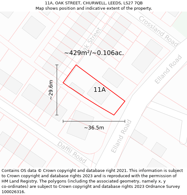 11A, OAK STREET, CHURWELL, LEEDS, LS27 7QB: Plot and title map