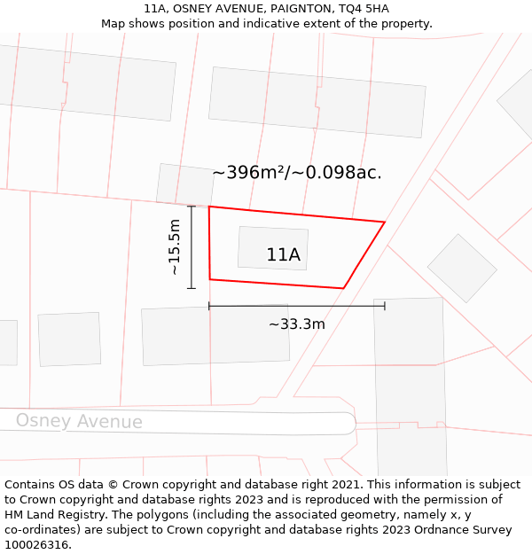 11A, OSNEY AVENUE, PAIGNTON, TQ4 5HA: Plot and title map