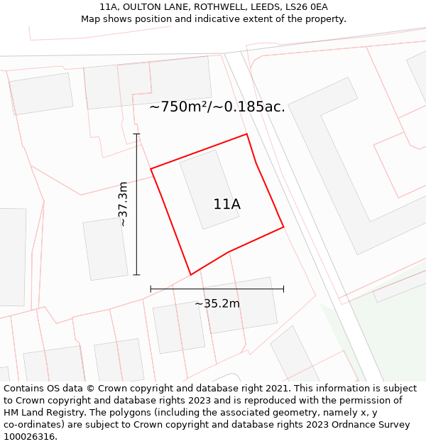 11A, OULTON LANE, ROTHWELL, LEEDS, LS26 0EA: Plot and title map