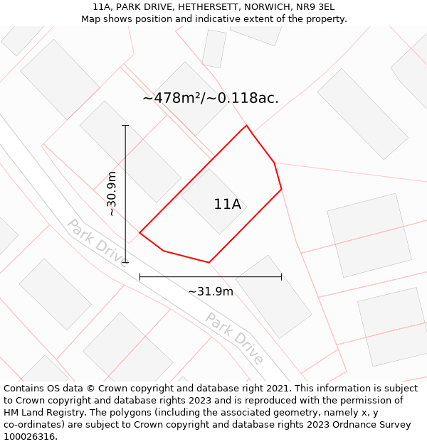 11A, PARK DRIVE, HETHERSETT, NORWICH, NR9 3EL: Plot and title map