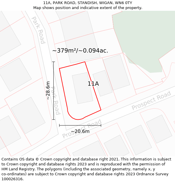 11A, PARK ROAD, STANDISH, WIGAN, WN6 0TY: Plot and title map