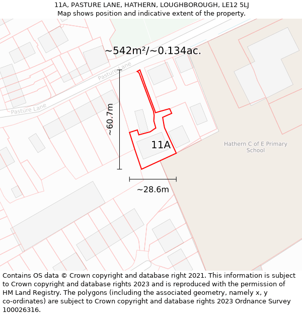 11A, PASTURE LANE, HATHERN, LOUGHBOROUGH, LE12 5LJ: Plot and title map