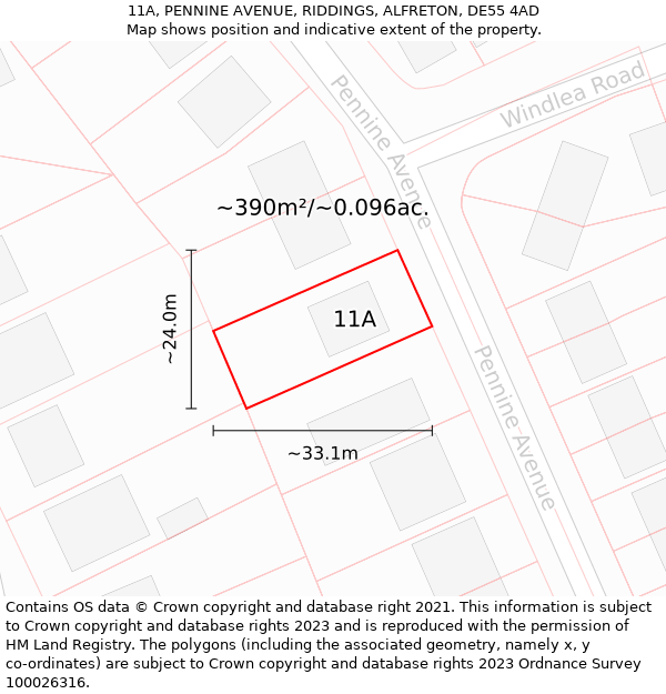 11A, PENNINE AVENUE, RIDDINGS, ALFRETON, DE55 4AD: Plot and title map