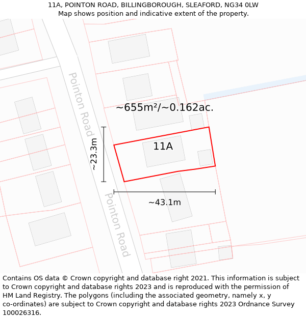 11A, POINTON ROAD, BILLINGBOROUGH, SLEAFORD, NG34 0LW: Plot and title map