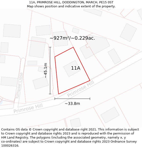 11A, PRIMROSE HILL, DODDINGTON, MARCH, PE15 0ST: Plot and title map