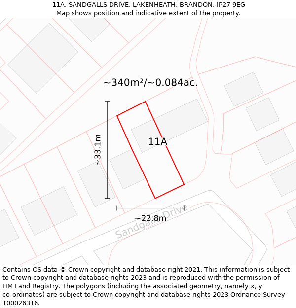 11A, SANDGALLS DRIVE, LAKENHEATH, BRANDON, IP27 9EG: Plot and title map