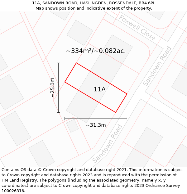 11A, SANDOWN ROAD, HASLINGDEN, ROSSENDALE, BB4 6PL: Plot and title map