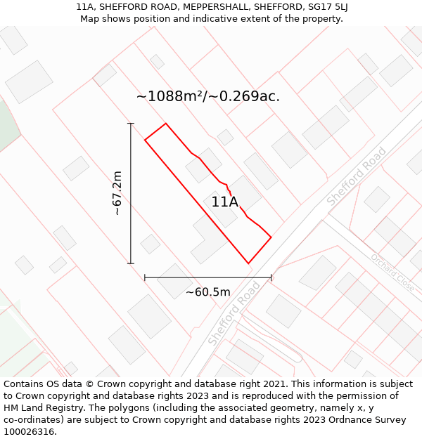 11A, SHEFFORD ROAD, MEPPERSHALL, SHEFFORD, SG17 5LJ: Plot and title map