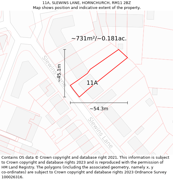 11A, SLEWINS LANE, HORNCHURCH, RM11 2BZ: Plot and title map