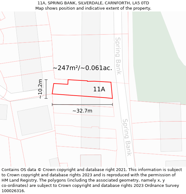 11A, SPRING BANK, SILVERDALE, CARNFORTH, LA5 0TD: Plot and title map