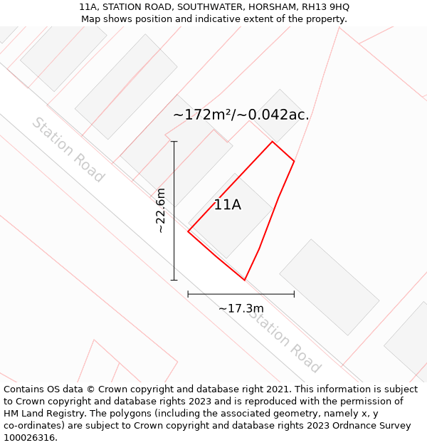 11A, STATION ROAD, SOUTHWATER, HORSHAM, RH13 9HQ: Plot and title map