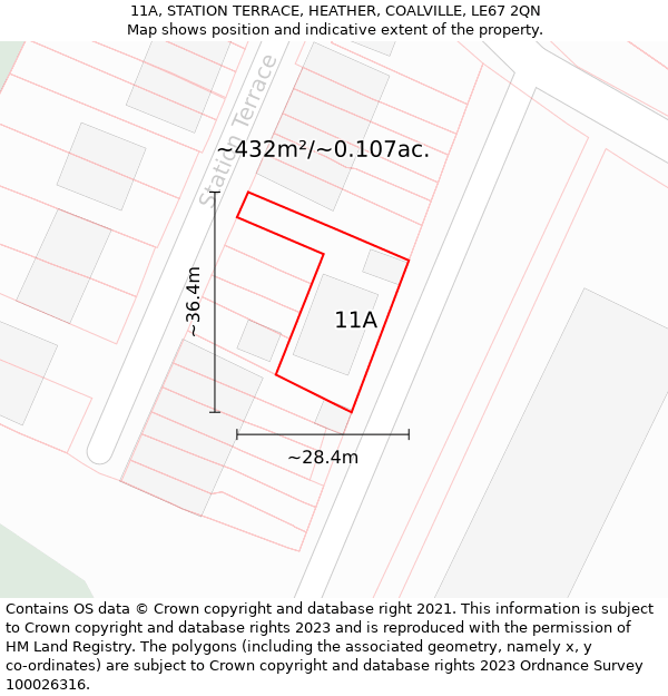 11A, STATION TERRACE, HEATHER, COALVILLE, LE67 2QN: Plot and title map