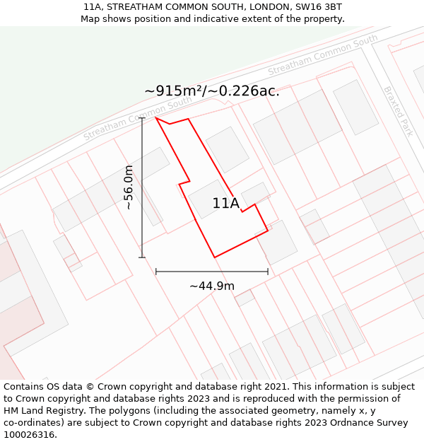 11A, STREATHAM COMMON SOUTH, LONDON, SW16 3BT: Plot and title map