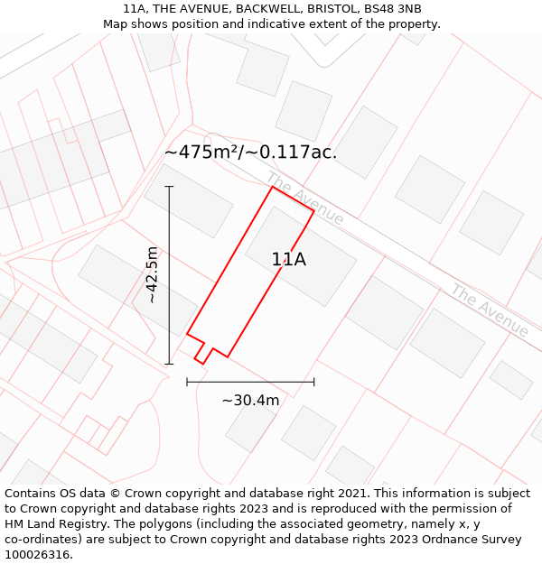 11A, THE AVENUE, BACKWELL, BRISTOL, BS48 3NB: Plot and title map