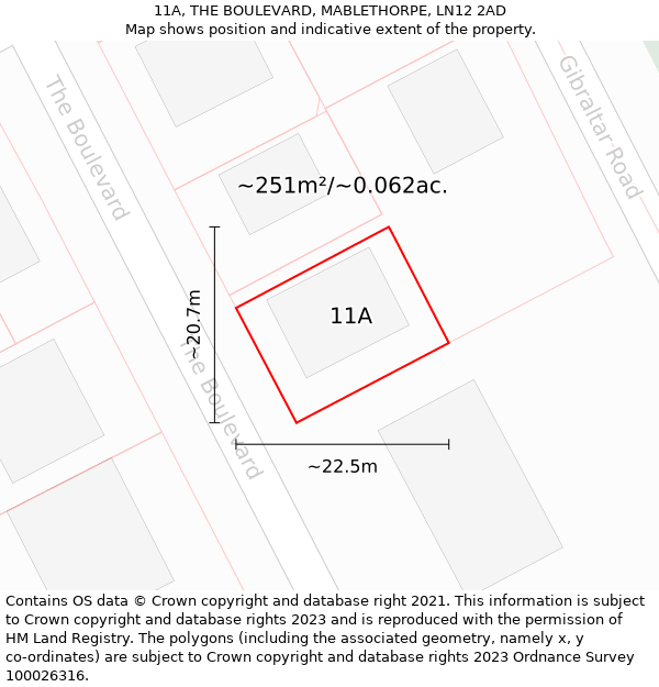 11A, THE BOULEVARD, MABLETHORPE, LN12 2AD: Plot and title map