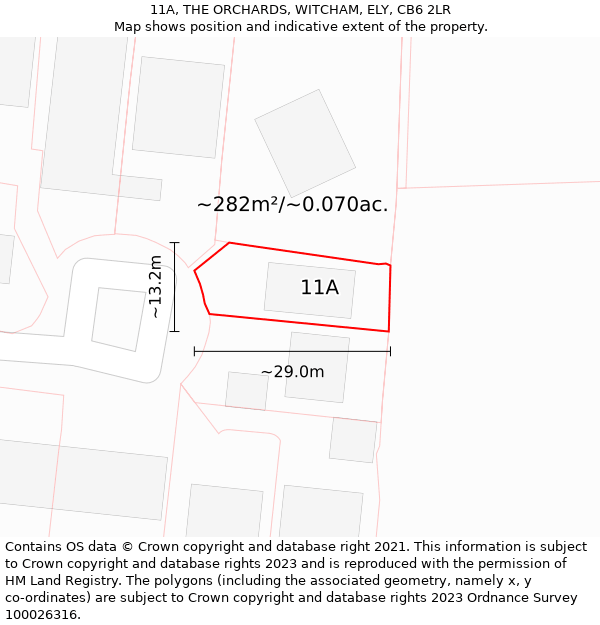 11A, THE ORCHARDS, WITCHAM, ELY, CB6 2LR: Plot and title map