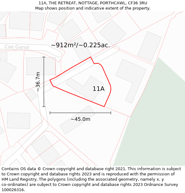 11A, THE RETREAT, NOTTAGE, PORTHCAWL, CF36 3RU: Plot and title map