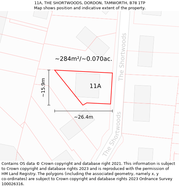 11A, THE SHORTWOODS, DORDON, TAMWORTH, B78 1TP: Plot and title map