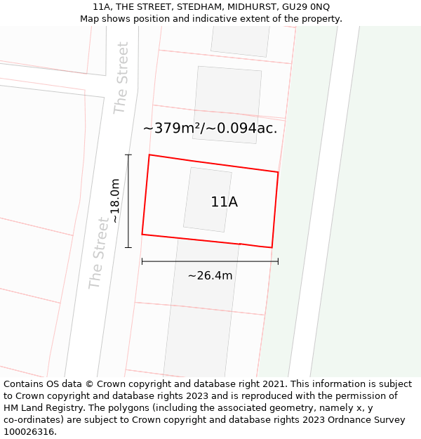 11A, THE STREET, STEDHAM, MIDHURST, GU29 0NQ: Plot and title map