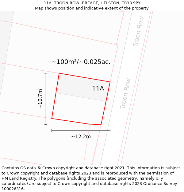 11A, TROON ROW, BREAGE, HELSTON, TR13 9PY: Plot and title map