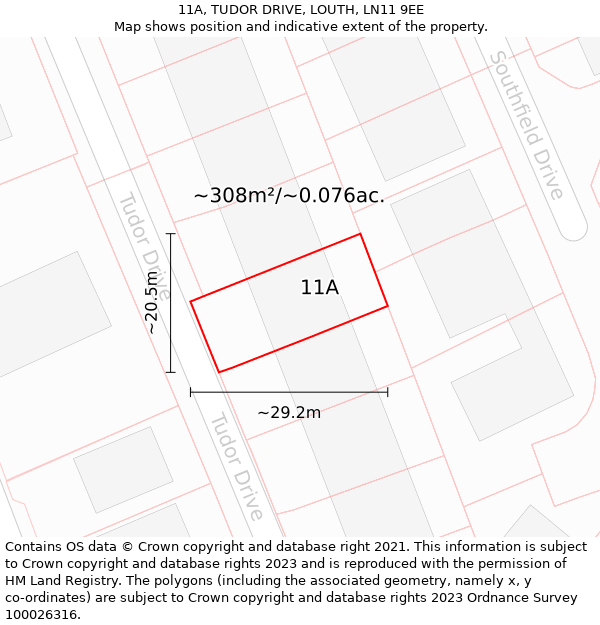 11A, TUDOR DRIVE, LOUTH, LN11 9EE: Plot and title map