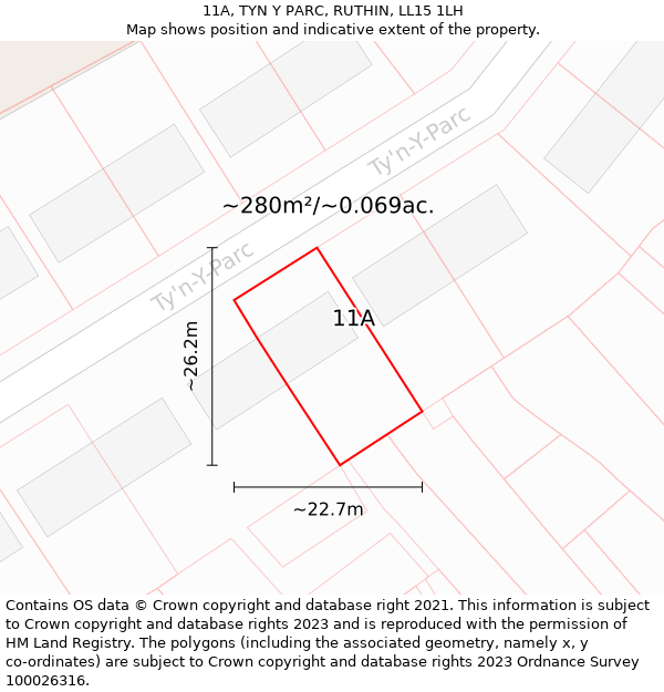 11A, TYN Y PARC, RUTHIN, LL15 1LH: Plot and title map