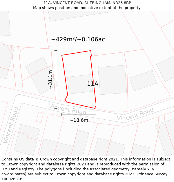 11A, VINCENT ROAD, SHERINGHAM, NR26 8BP: Plot and title map