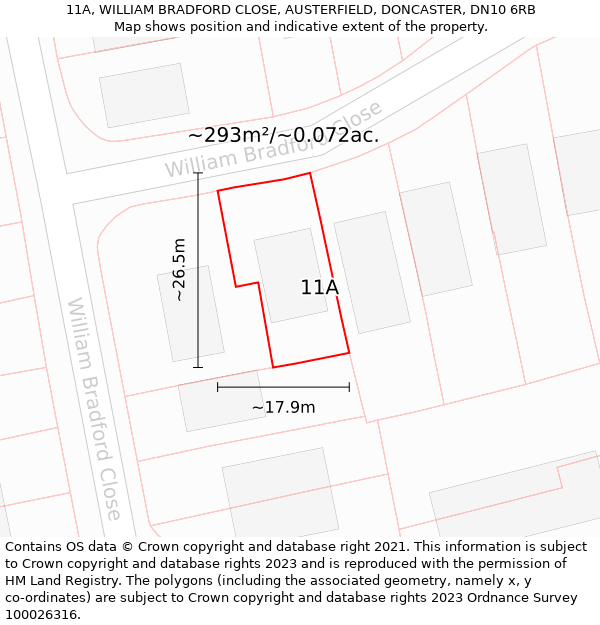 11A, WILLIAM BRADFORD CLOSE, AUSTERFIELD, DONCASTER, DN10 6RB: Plot and title map