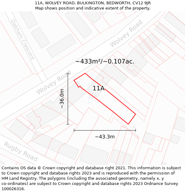 11A, WOLVEY ROAD, BULKINGTON, BEDWORTH, CV12 9JR: Plot and title map