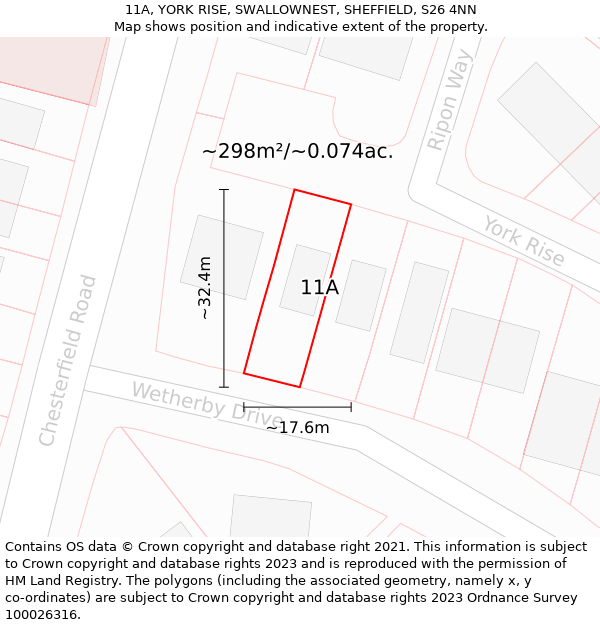 11A, YORK RISE, SWALLOWNEST, SHEFFIELD, S26 4NN: Plot and title map