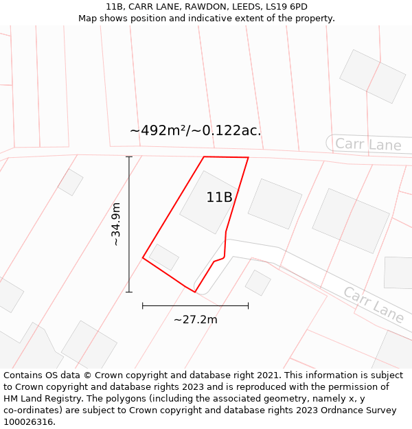 11B, CARR LANE, RAWDON, LEEDS, LS19 6PD: Plot and title map